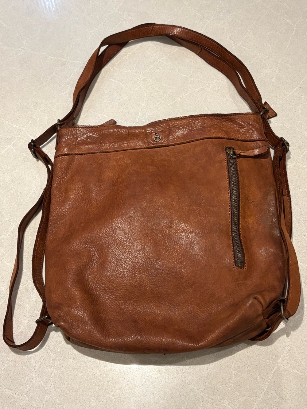 Harbour 2nd Franka Convertible Leather Backpack Shoulder Bag Cognac Brown